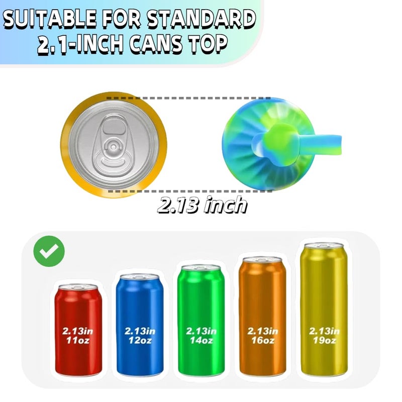 Dipesi 4 Pack Soda Can Lids with Straw,Silicone Soda Can Covers,Energy Drink Canning Lids,BPA-Free,Reusable Can Covers for soda,Coke,Beer,Juice,Fits Standard Cans - Image 2