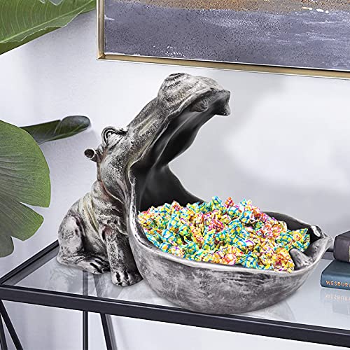 aboxoo Hippo Statue Home Resin Hippopotamus Figurine Fun Candy Dish,Key Bowl,Big Mouth Sculpture Table Art Decoration Sundries Container Storage Boxes (Grey) - Image 4