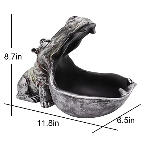 aboxoo Hippo Statue Home Resin Hippopotamus Figurine Fun Candy Dish,Key Bowl,Big Mouth Sculpture Table Art Decoration Sundries Container Storage Boxes (Grey) - Image 5