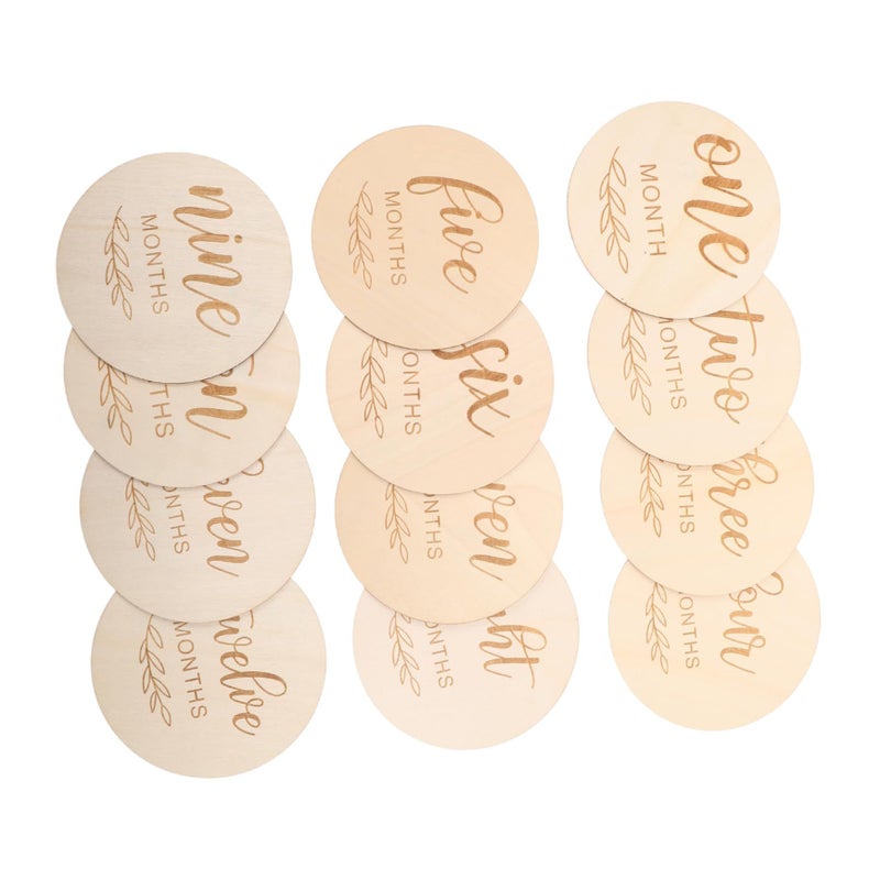 Wooden Baby Milestone Cards 12Pcs Monthly Photo Props Newborn Growth Signs Keepsake - Image 2