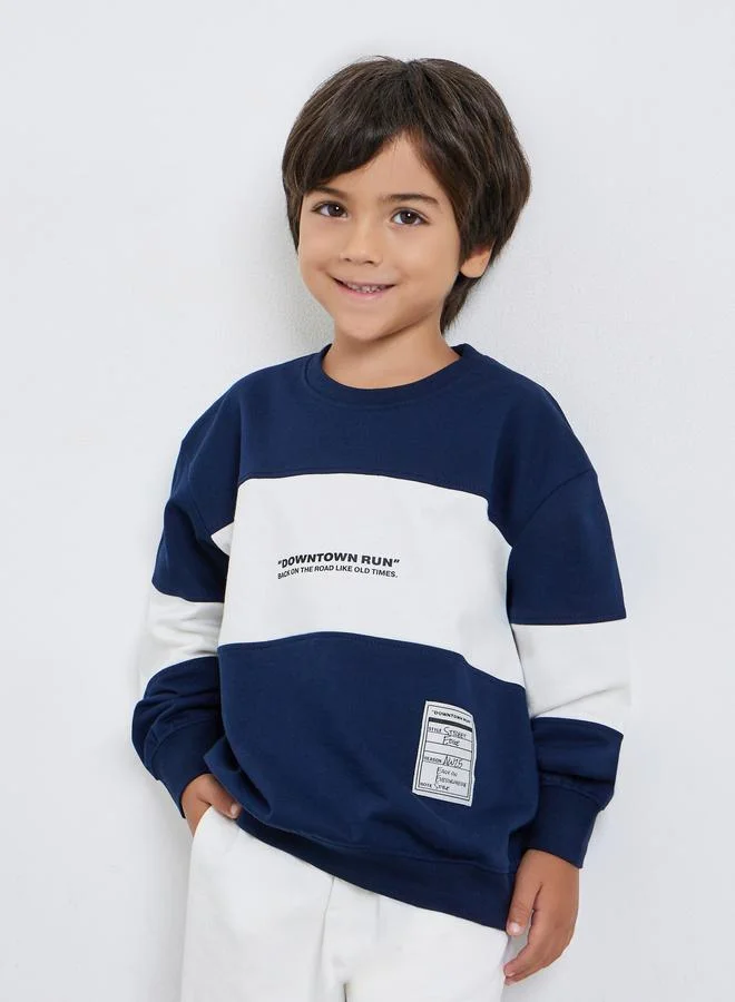 Styli Boys Navy Blue Color Block Sweatshirt