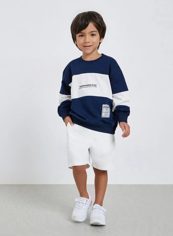 Styli Boys Navy Blue Color Block Sweatshirt