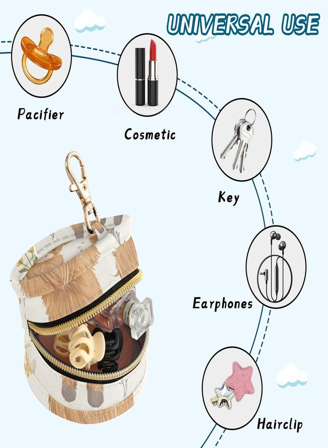 YETTASBIN Cute Highland Cow Portable Pacifier Holder Case with Metal Hook Buckle & Zipper for Diaper Bag and Stroller, Versatile All-in-One Travel-Friendily Baby Pacifier Pouch for Boy Girl - Image 5