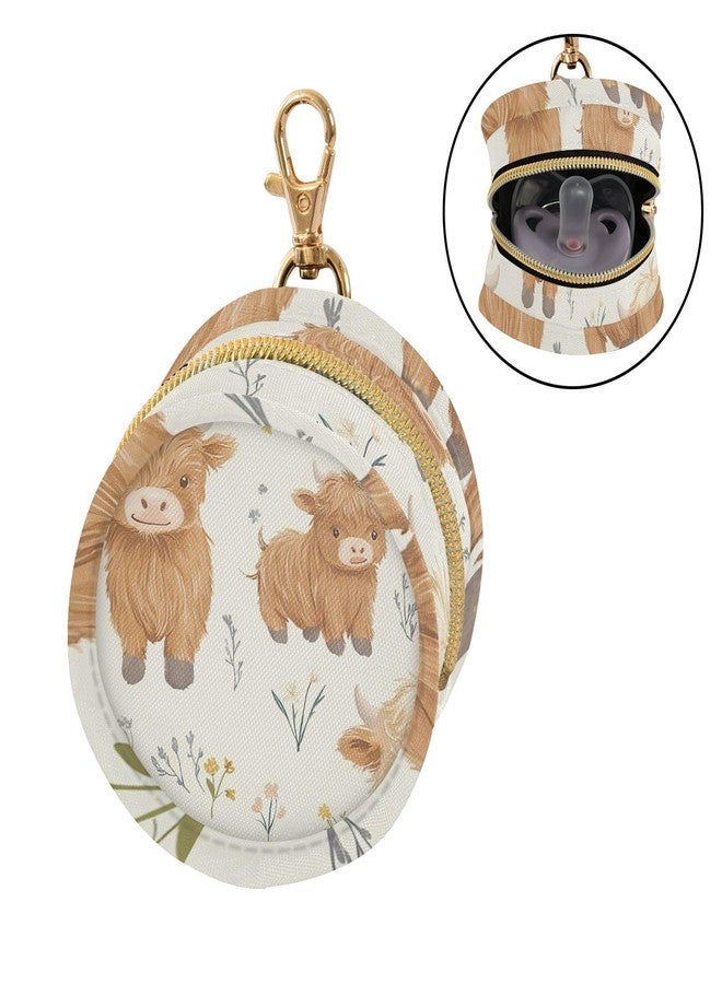YETTASBIN Cute Highland Cow Portable Pacifier Holder Case with Metal Hook Buckle & Zipper for Diaper Bag and Stroller, Versatile All-in-One Travel-Friendily Baby Pacifier Pouch for Boy Girl - Image 2