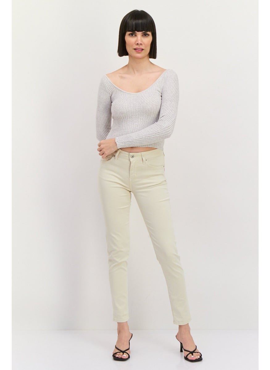 Sage The Label - Women Scoop Neck Knitted Long Sleeves Sweater, Grey - Image 1