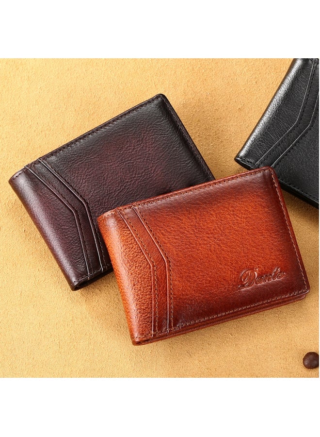 دانتي محفظة جلد البقر رقيقة مضادة للسرقة ومحفظة رخصة القيادة أفقية باللون البني - Image 2