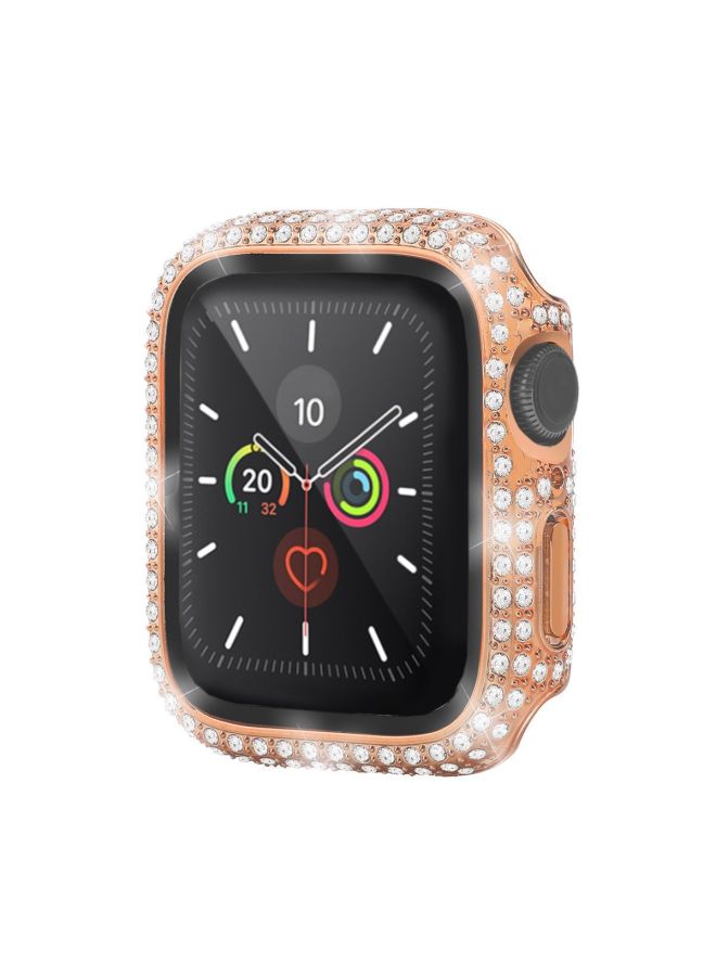 Loquat For Apple Full Diamond Watch Case Iwatch10 Generation All-inclusive PC Tempered Film One-piece Diamond For Apple Watch Protective Cover-color:pink-Overall Dimensions:42mm  - Image 3