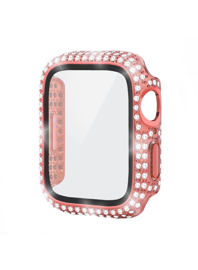 Loquat For Apple Full Diamond Watch Case Iwatch10 Generation All-inclusive PC Tempered Film One-piece Diamond For Apple Watch Protective Cover-color:pink-Overall Dimensions:42mm  - Image 1