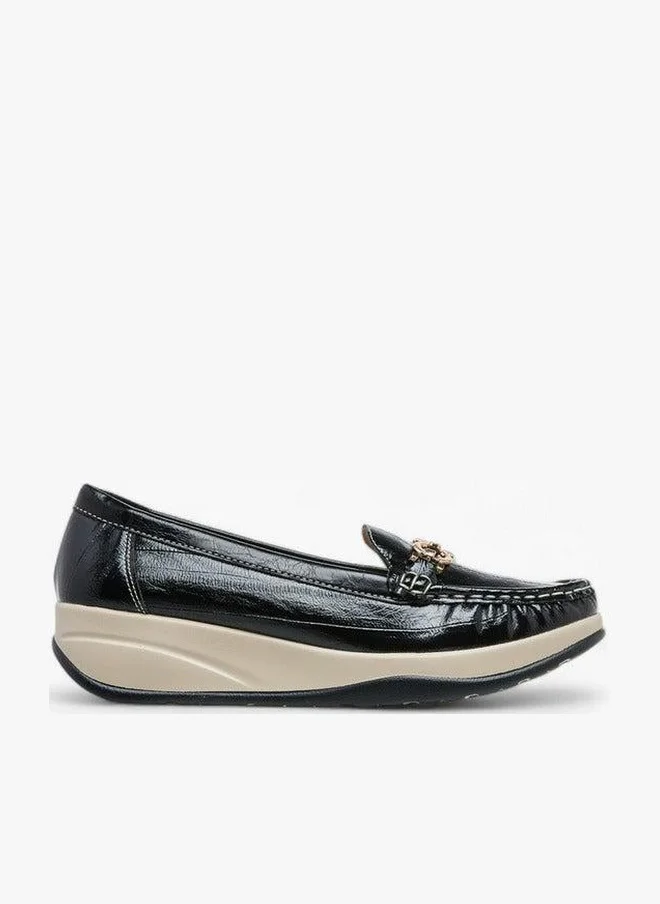 Le Confort Metallic Accent Slip-On Comfort Loafers with Wedge Heel