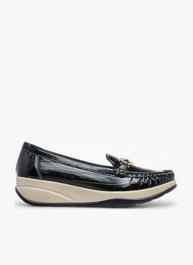 Le Confort Metallic Accent Slip-On Comfort Loafers with Wedge Heel - Image 1