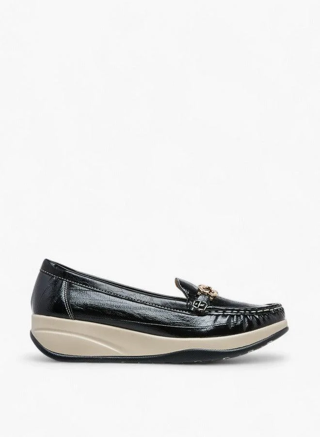 Le Confort Metallic Accent Slip-On Comfort Loafers with Wedge Heel