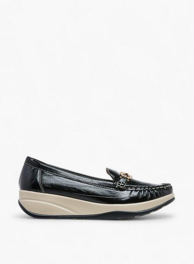 Le Confort Metallic Accent Slip-On Comfort Loafers with Wedge Heel - Image 2