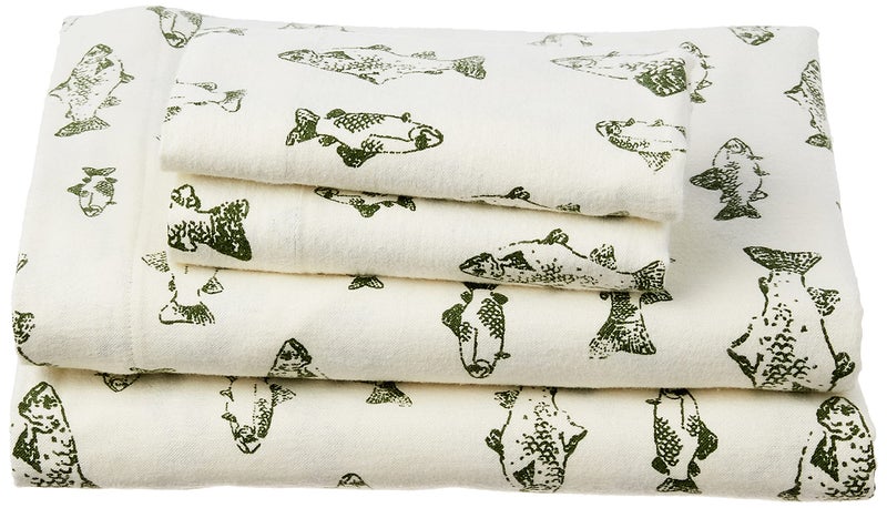 Eddie Bauer - Flannel Sheets Queen Size, Anti-Pilling & Wrinkle Resistant Cotton, Touchably Soft for All-Season Comfort - Bed Sheets with Matching Pillowcases & Fitted Sheet (School of Fish Green) - Image 1