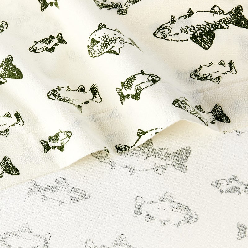 Eddie Bauer - Flannel Sheets Queen Size, Anti-Pilling & Wrinkle Resistant Cotton, Touchably Soft for All-Season Comfort - Bed Sheets with Matching Pillowcases & Fitted Sheet (School of Fish Green) - Image 4