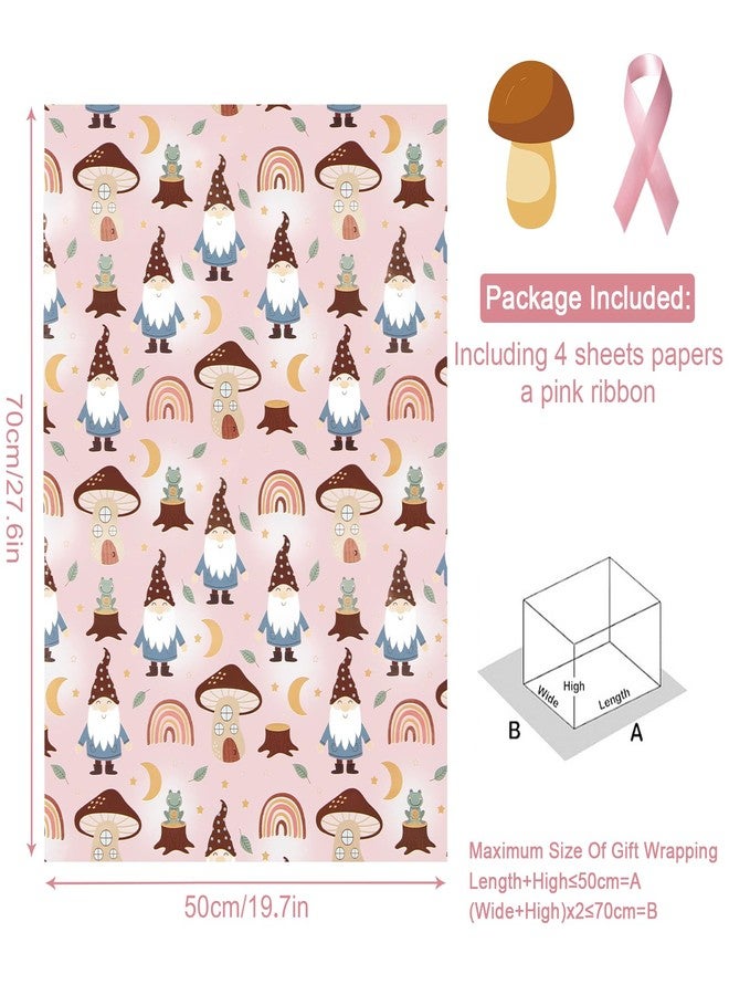 Boerni Mushroom Wrapping Paper Cute Gnome Frog Rainbow Mushroom House Pink Gift Wrap Paper, Forset Fairytale Art Paper Folded Flat with Pink Ribbow for Kids Birthday Baby Shower Party Gift Packing Decor - Image 2