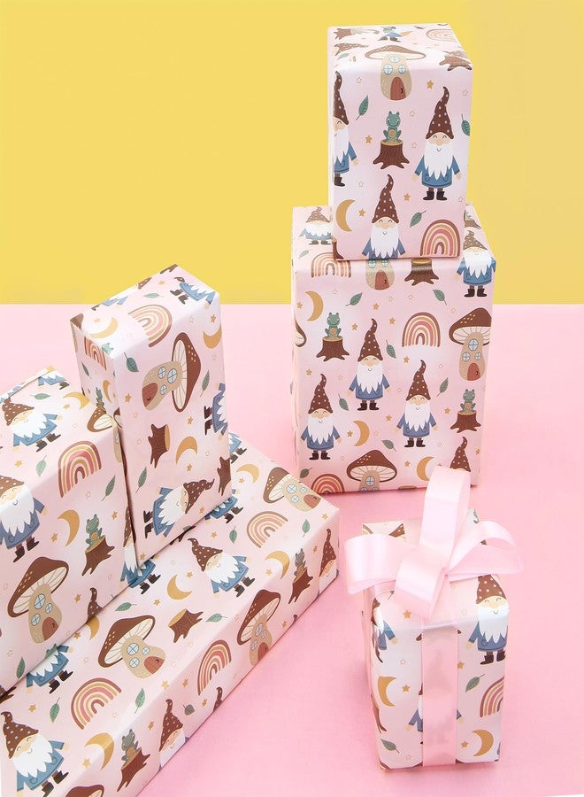 Boerni Mushroom Wrapping Paper Cute Gnome Frog Rainbow Mushroom House Pink Gift Wrap Paper, Forset Fairytale Art Paper Folded Flat with Pink Ribbow for Kids Birthday Baby Shower Party Gift Packing Decor - Image 5