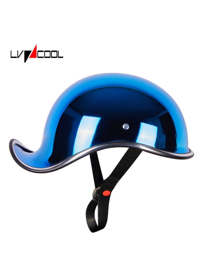 1 Sao Plated Luo Blue Half Helmet Men's Electric Vehicle Helmet Summer Retro Helmet Raised Helmet Motorcycle Safety Helmet Motorbike Riding