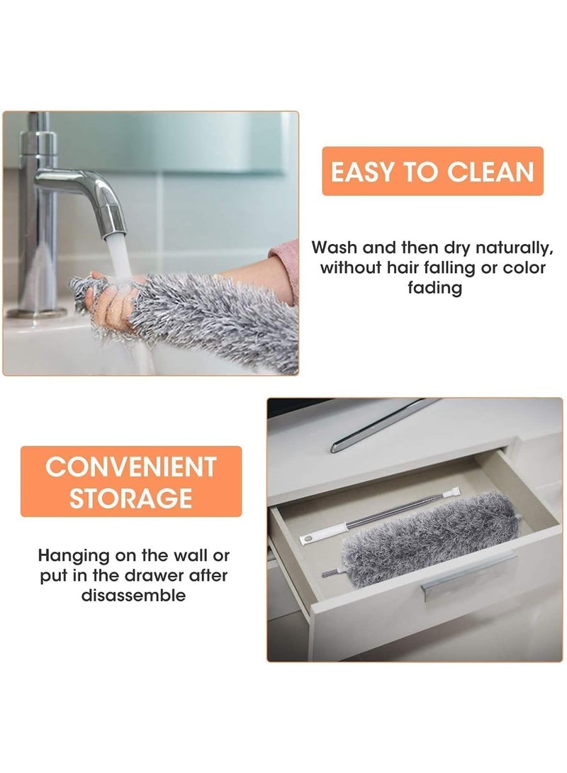 Stainless steel telescopic pole duster with flexible mop head, microfiber cleaning brush, flexible corner brush, easily removes dust and cobwebs, with an extra length ranging from 78 cm to 2.45 m - Multicolor - Image 3