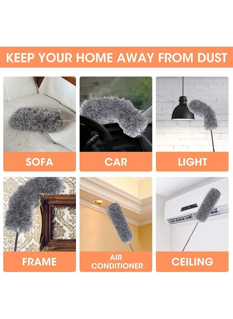Stainless steel telescopic pole duster with flexible mop head, microfiber cleaning brush, flexible corner brush, easily removes dust and cobwebs, with an extra length ranging from 78 cm to 2.45 m - Multicolor - Image 4
