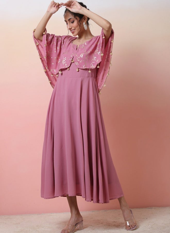 فستان ماكسي وردي عرقي للنساء