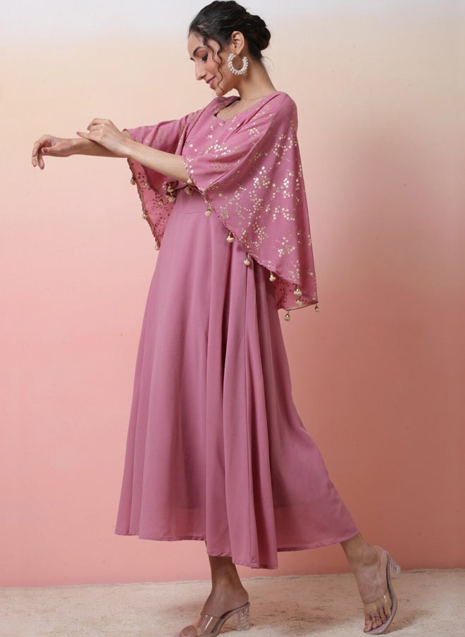 فستان ماكسي وردي عرقي للنساء