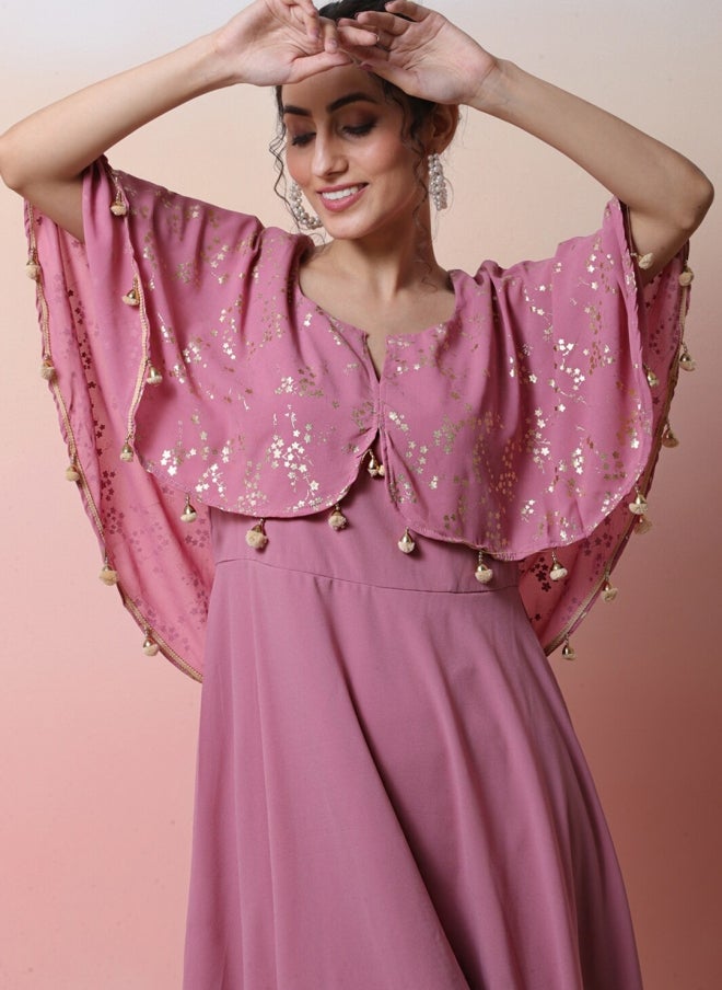 فستان ماكسي وردي عرقي للنساء