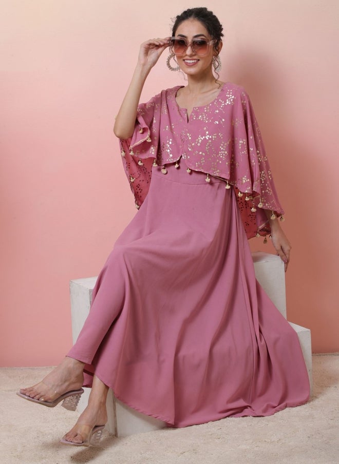 فستان ماكسي وردي عرقي للنساء