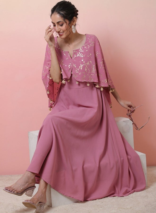 فستان ماكسي وردي عرقي للنساء