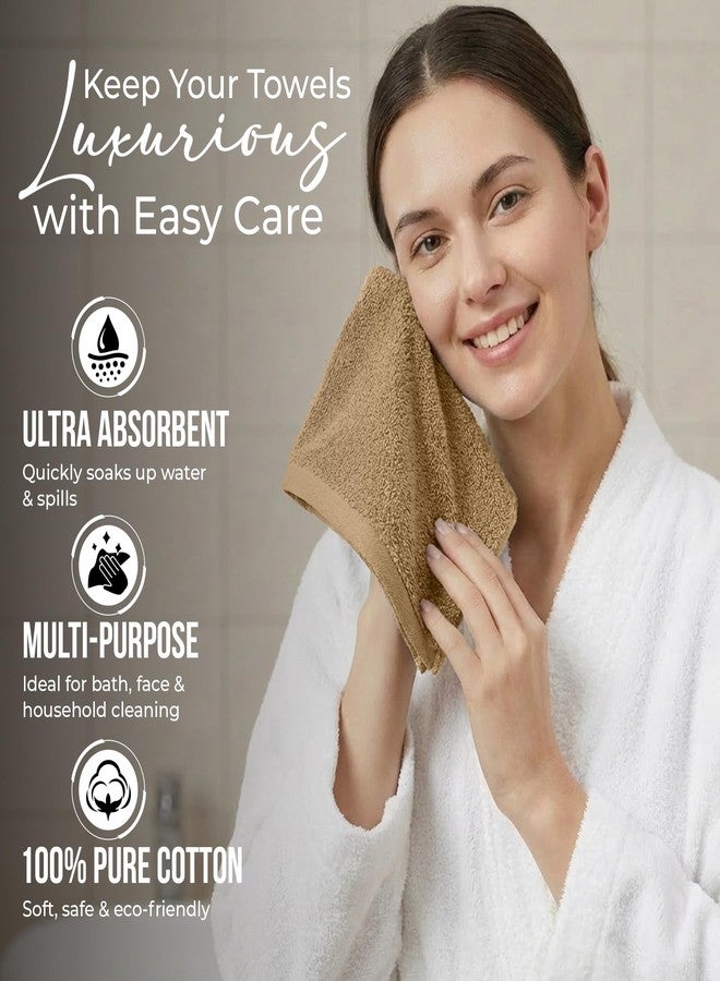 RIVERSIDE Pack of 24 Wash Cloths for Showering, 12 x 12 Inches, Super Soft & Absorbent, 100% Cotton Washcloths Premium Quality Flannel Face Cloths for Bathroom, Gym, Spa (Tan, 24 Pack) - Image 3