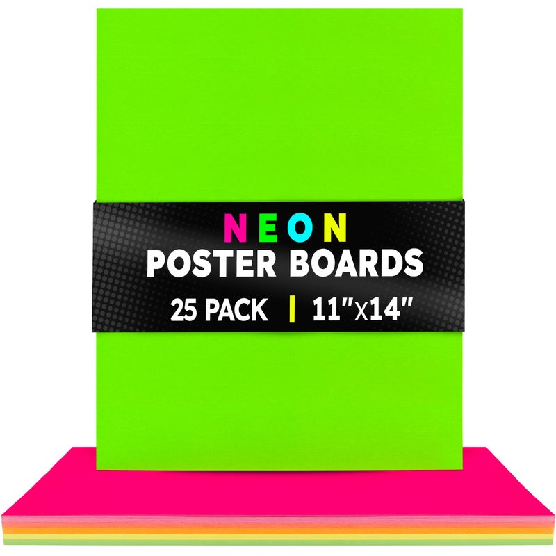 Hygloss Medium Poster Board 11x14 - 25 Assorted Neon Color Poster Boards Bulk Pack - 10 Pt. Thickness Colored Poster Board Paper for Projects, Signs, Displays - Posterboard Multipack 11" x 14" - Image 1