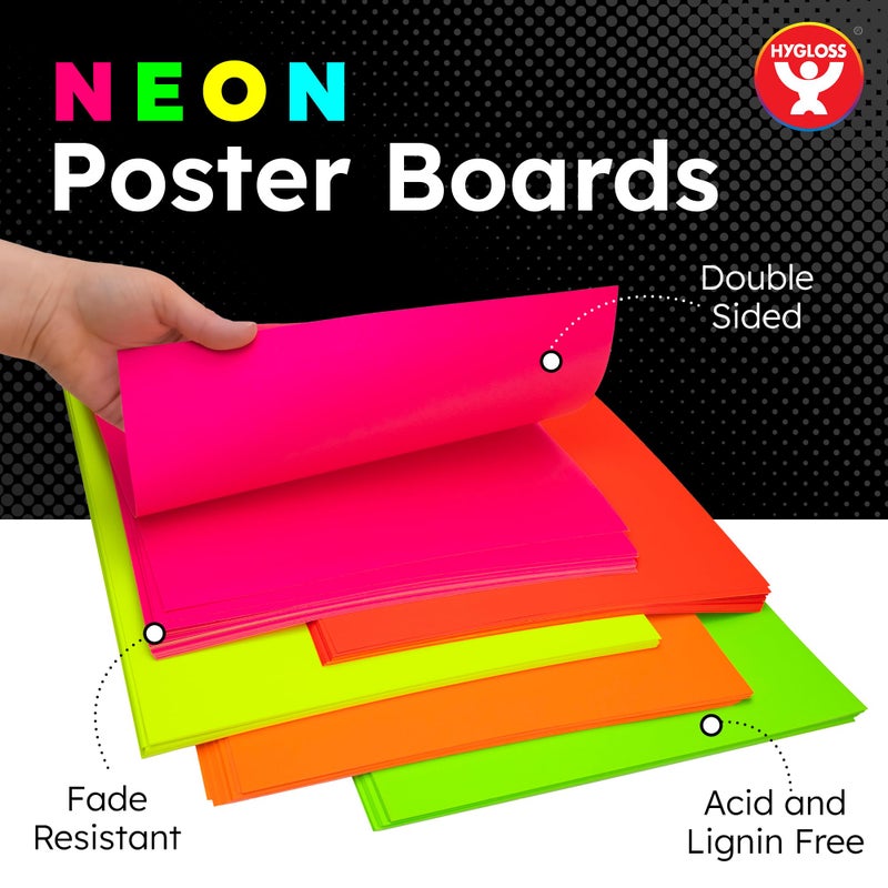 Hygloss Medium Poster Board 11x14 - 25 Assorted Neon Color Poster Boards Bulk Pack - 10 Pt. Thickness Colored Poster Board Paper for Projects, Signs, Displays - Posterboard Multipack 11" x 14" - Image 2