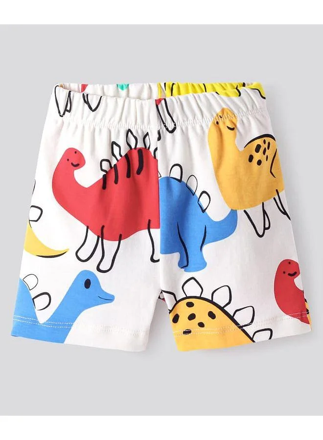 Bonfino Bonfino 100% Cotton Knit Above Knee Length Shorts With Solid Colour & Dino Print Pack of 3 - Red Green & White