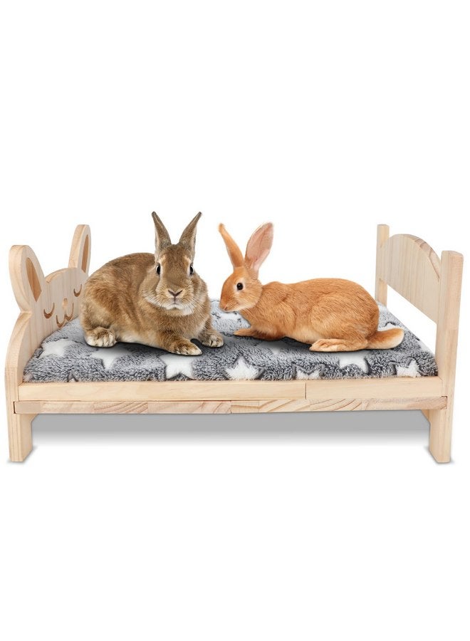 BWOGUE Large Wooden Rabbit Bed, 2 in 1 Folding Wooden Pet Bed with Removable Cushion Small Animals Bed for Rabbits Bunny Guinea Pigs Kittens Puppy Sleeping Habitat (20.5" x 14.3") - Image 1