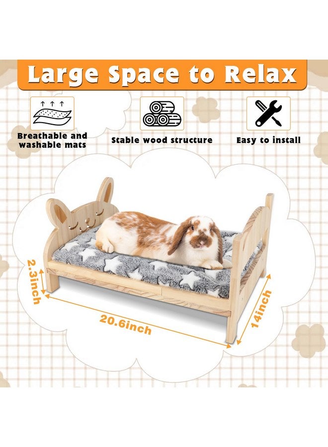 BWOGUE Large Wooden Rabbit Bed, 2 in 1 Folding Wooden Pet Bed with Removable Cushion Small Animals Bed for Rabbits Bunny Guinea Pigs Kittens Puppy Sleeping Habitat (20.5" x 14.3") - Image 2