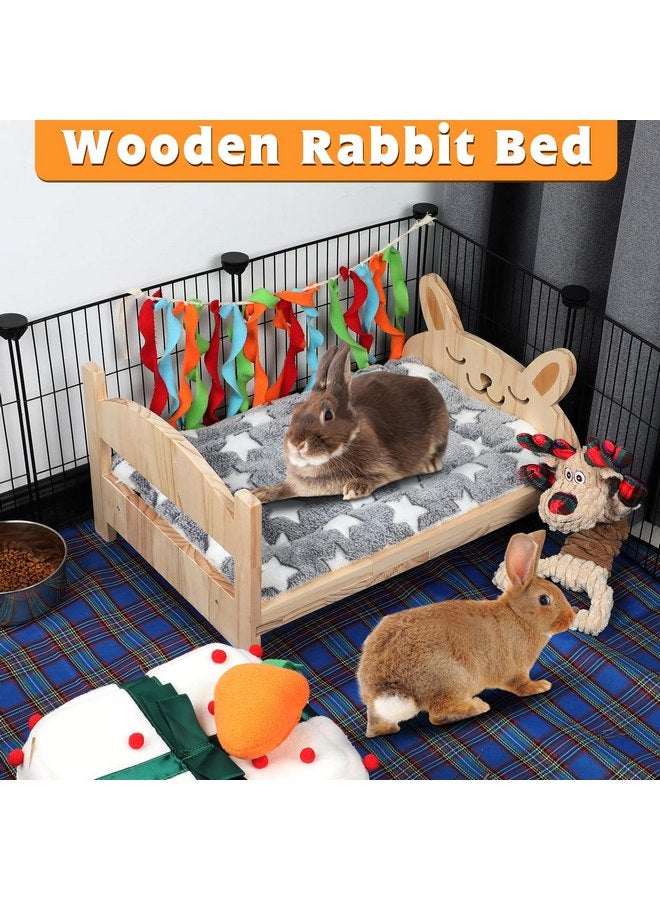 BWOGUE Large Wooden Rabbit Bed, 2 in 1 Folding Wooden Pet Bed with Removable Cushion Small Animals Bed for Rabbits Bunny Guinea Pigs Kittens Puppy Sleeping Habitat (20.5" x 14.3") - Image 3