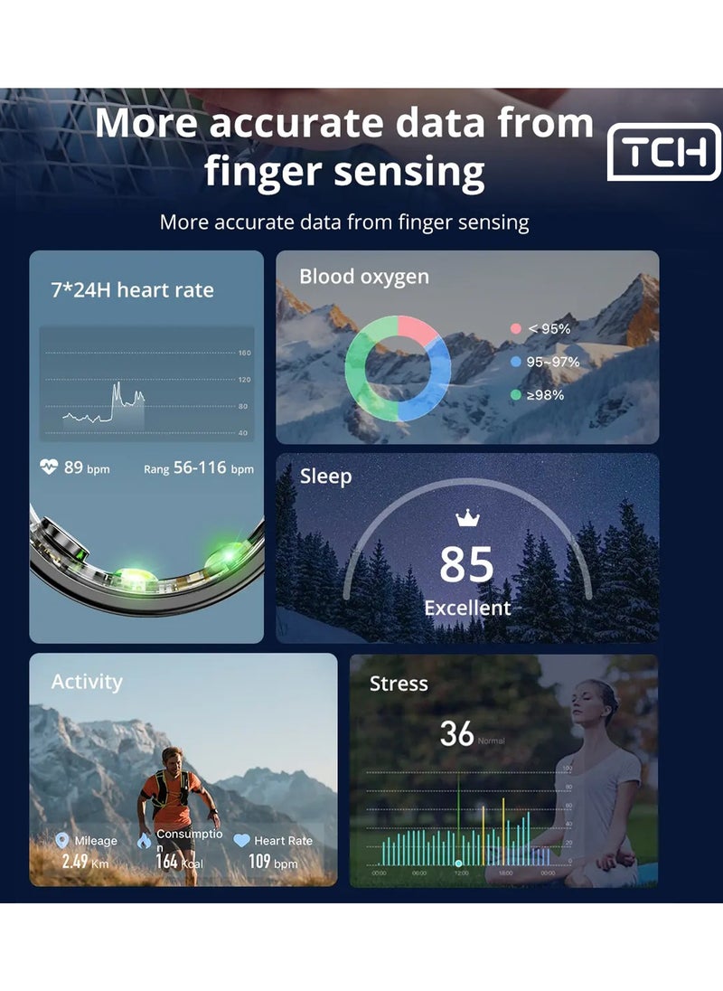 TCH TCH Smart Ring R10 - Health & Fitness Tracker for Men and Women, Sleep Monitoring, Heart Rate & Blood Oxygen, Pressure, Stress Tracking, Waterproof, 7 Days Battery Life Family Care Android+IOS  - Image 3