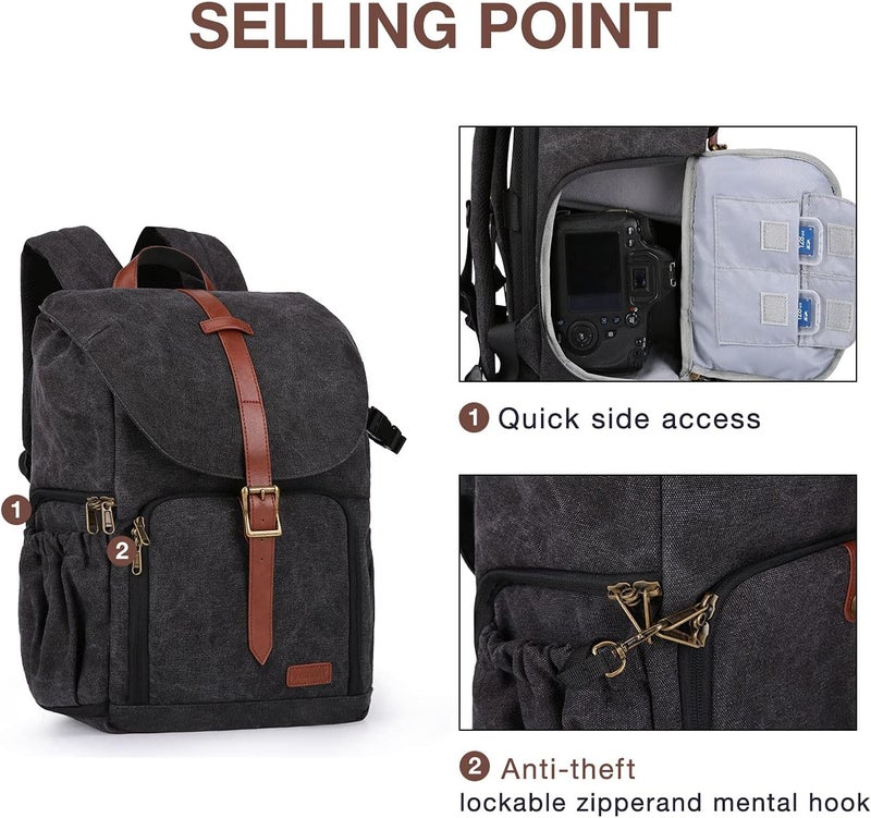 Waterproof Camera Backpack for DSLR and Laptop with Tripod Holder - Black - Image 4