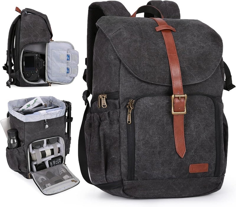Waterproof Camera Backpack for DSLR and Laptop with Tripod Holder - Black - Image 1
