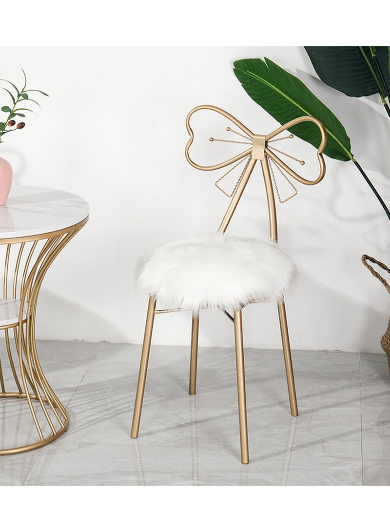 LINGWEI Metal Vanity Chair Fur Cushioned Padded Seat Makeup Dressing Stool Bench with Butterfly Backrest Child Dining Chair Furniture Bedroom Makeup Stool - Image 3