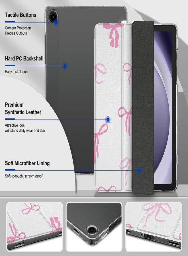 DONGKE جراب دونغكي لجهاز سامسونج جالاكسي تاب A9+/A9 بلس 11 بوصة 2024 2023 (SM-X210/X216/X218)، غطاء خلفي صلب شفاف من البولي كربونات، نحيف مع مسند، مزود بخاصية التشغيل/الإيقاف التلقائي - مزين بفيونكات وردية - Image 3