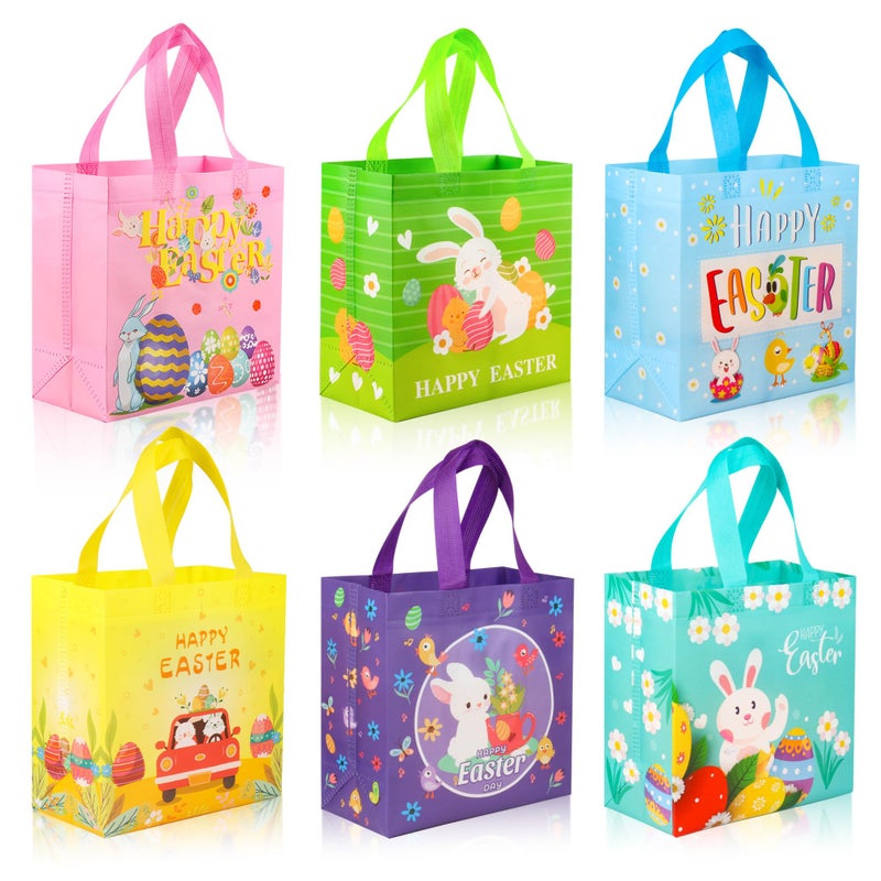 ZYLOP Easter Gift Bags with Handles Reusable NonWoven Happy Easter Tote Bags for Kids Adults Easters Gift Bag for Egg Hunt Party Favors Shopping Easters Egg Bag for Hunt Bunny Carrot Chick 6 Pack - Image 2