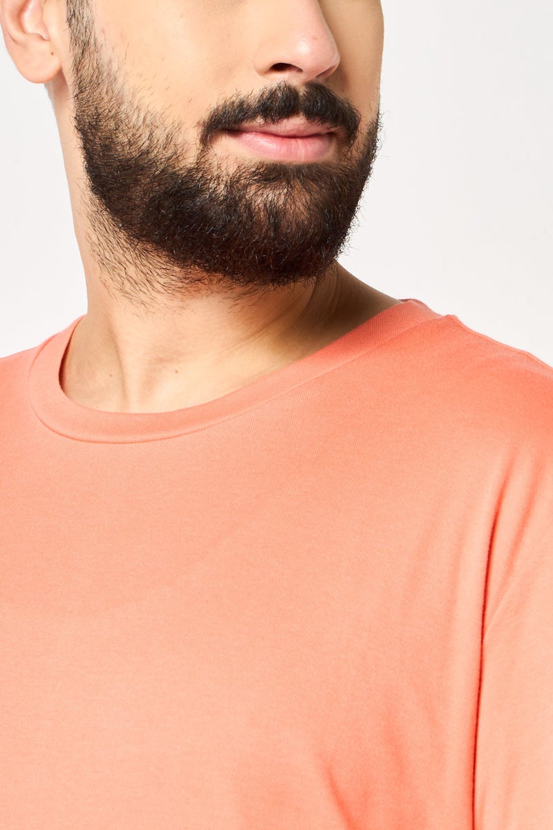 DKNY Men Crew Neck Short Sleeve Plain T-Shirt, Coral - Image 3