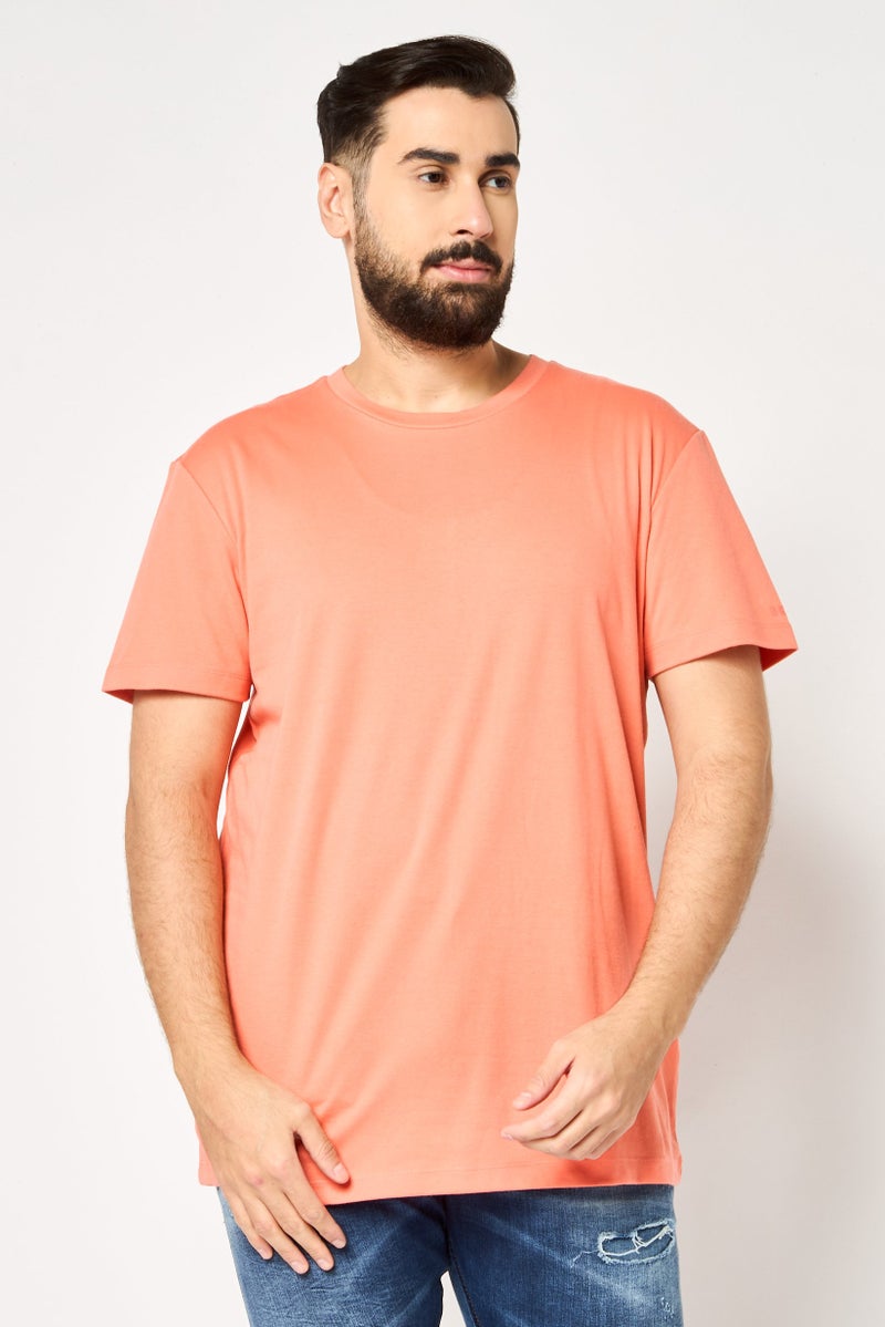 DKNY Men Crew Neck Short Sleeve Plain T-Shirt, Coral - Image 1