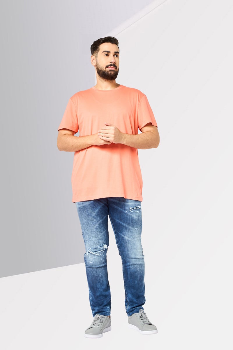 DKNY Men Crew Neck Short Sleeve Plain T-Shirt, Coral - Image 2