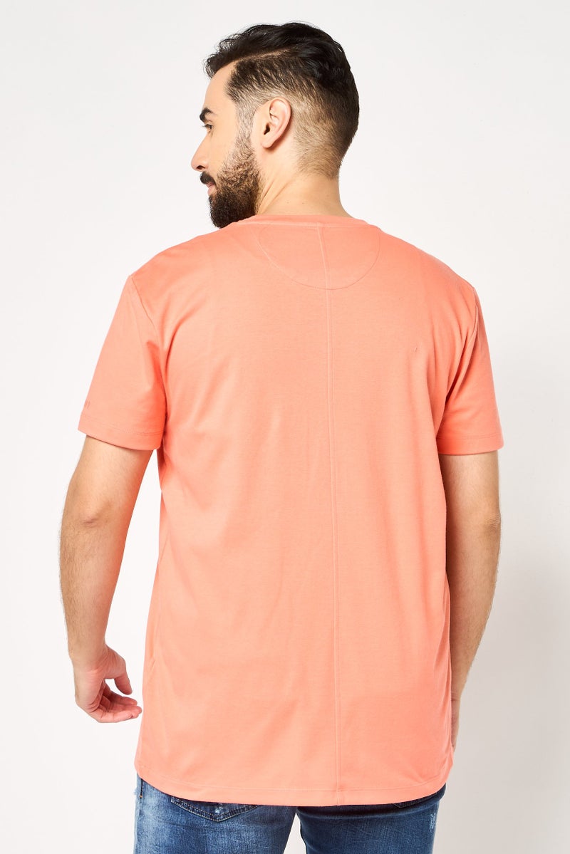 DKNY Men Crew Neck Short Sleeve Plain T-Shirt, Coral - Image 4