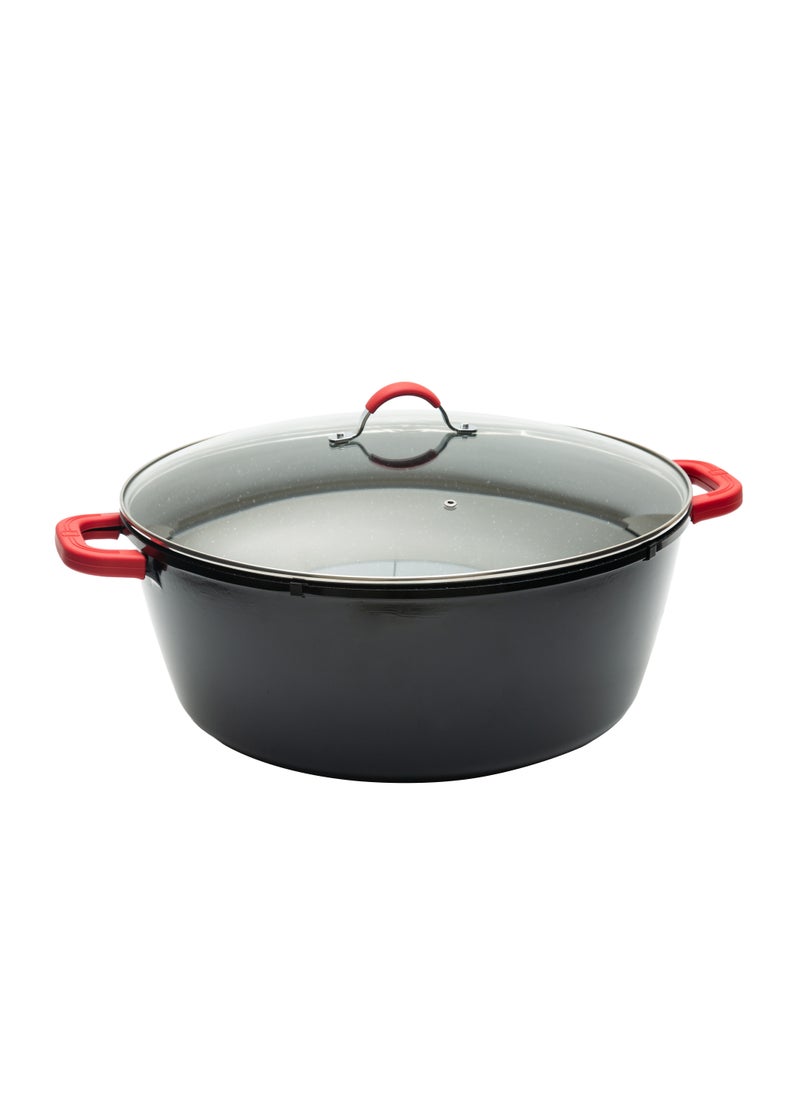 BERGNER NOVUM+ CASSEROLE WITH LID 28X12CM, ALUMINUM, INDUCTION BOTTOM, MARBLE+ NON-STICK COATING, SHINY BLACK COLOR  - Image 1