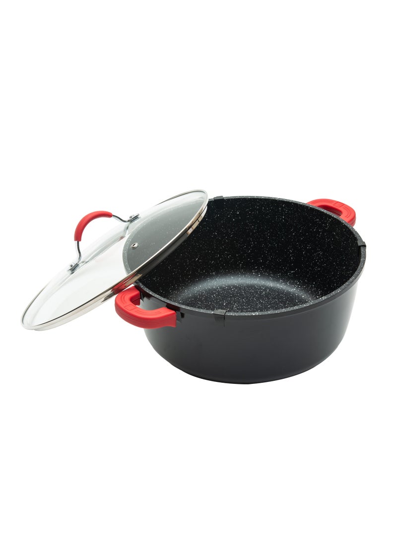 BERGNER NOVUM+ CASSEROLE WITH LID 28X12CM, ALUMINUM, INDUCTION BOTTOM, MARBLE+ NON-STICK COATING, SHINY BLACK COLOR  - Image 2