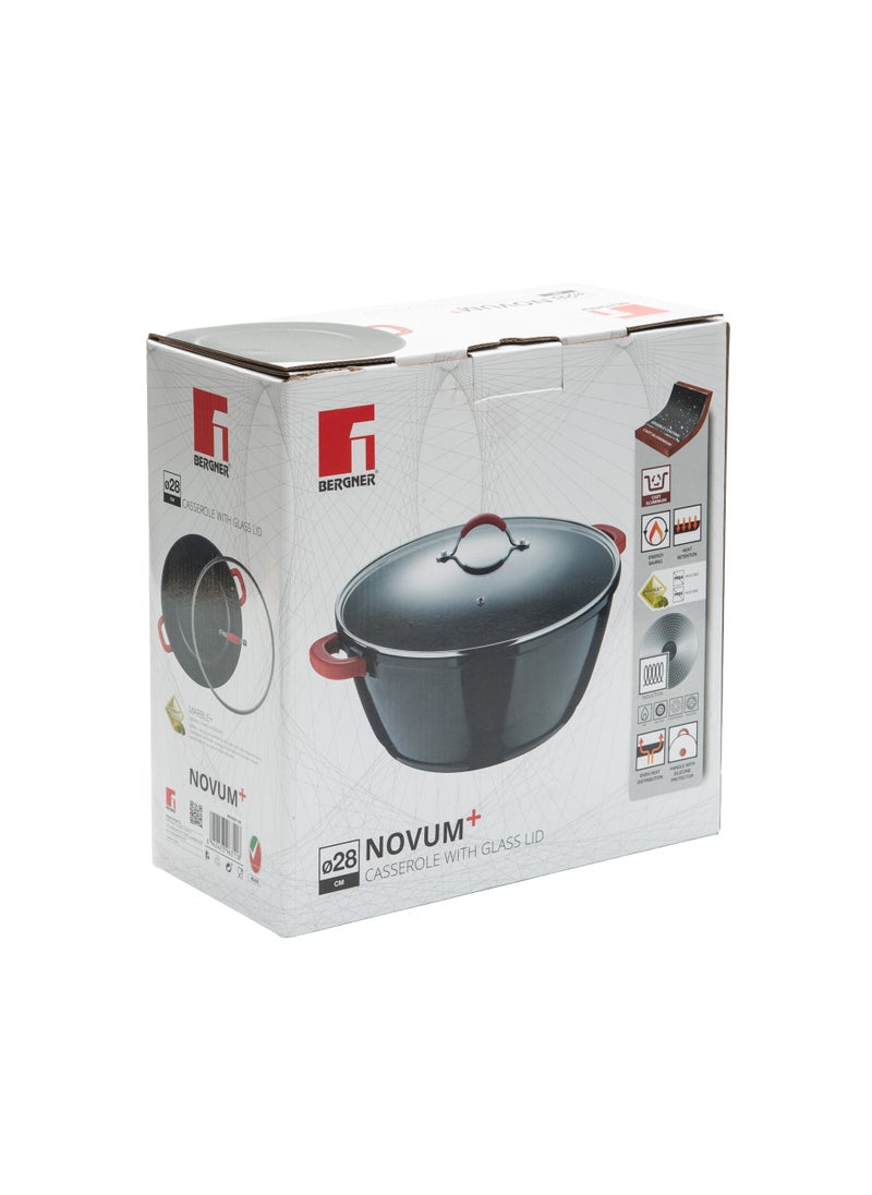 BERGNER NOVUM+ CASSEROLE WITH LID 28X12CM, ALUMINUM, INDUCTION BOTTOM, MARBLE+ NON-STICK COATING, SHINY BLACK COLOR  - Image 3