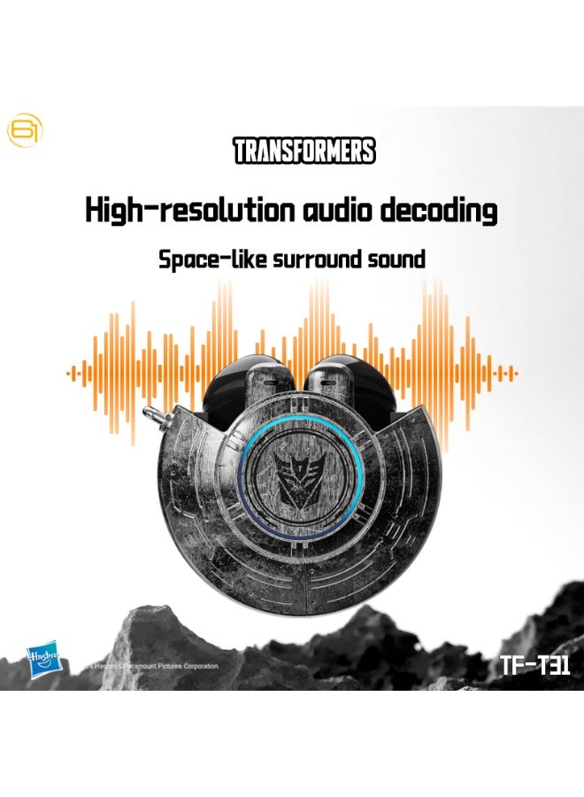 Transformers TF-T31 Bluetooth TWS Wireless Earbuds with Mechanical Shell Design Passive Noise Cancelling in-Ear Cool HiFi HD Calling Music Game Modes Low Latency Sports Earphones (Black - Megatron) - Image 4