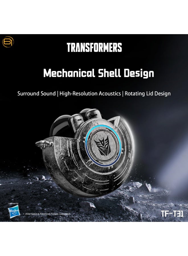 Transformers TF-T31 Bluetooth TWS Wireless Earbuds with Mechanical Shell Design Passive Noise Cancelling in-Ear Cool HiFi HD Calling Music Game Modes Low Latency Sports Earphones (Black - Megatron) - Image 3